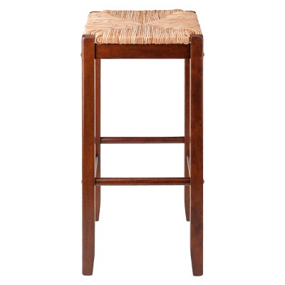 Kaden 29" Brown Wood Backless Bar Stools with Rush Seat