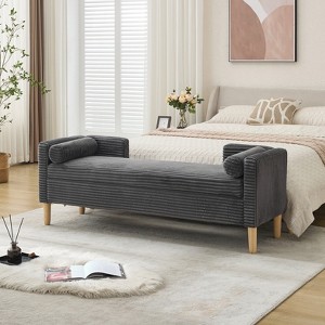 KWPZQEB 65" Ottoman with Storage, Corduroy Storage Ottoman Bench with Armrests & 2 Pillows, Upholstered Bench for Bedroom, Living Room - 1 of 4
