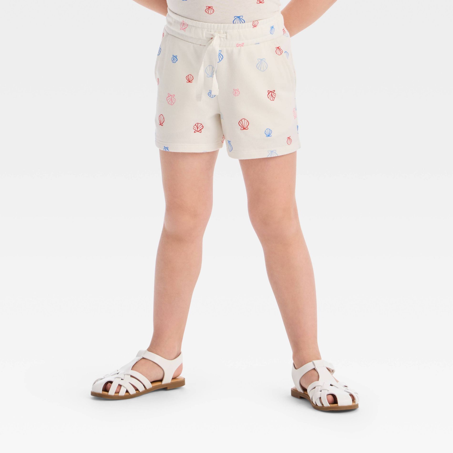 Toddler Girls' Seashell Shorts - Cat & Jack™ Off-White 3T: Cotton Blend, Recycled Polyester, Midweight, Flexible Drawstring