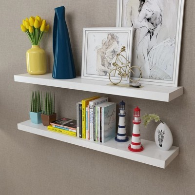 VidaXL 2 White MDF Floating Wall Display Shelves Book/DVD Storage