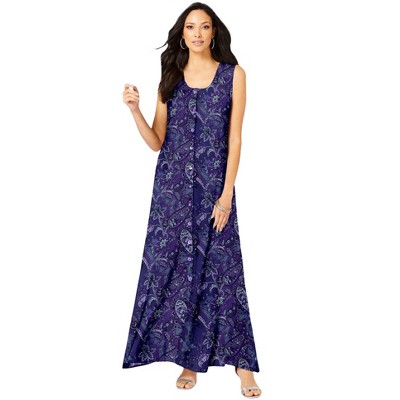 Roaman's Plus Size Sleveless Hand-Crinkled Button-Front A-Line Maxi – Curvy Breezy Dress