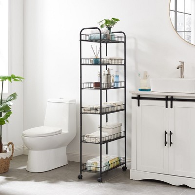 6 Tier Slim Rolling Cart, Metal Rolling Storage Cart, Utility Trolley Cart on Wheels for Kitchen Bathroom Office Laundry Narrow Space