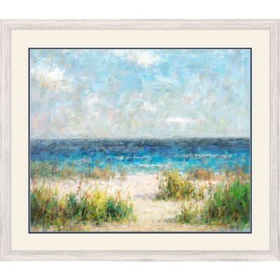 HomeRoots Coastal Feel Ocean View Watercolor White Framed Wall Art