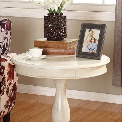 Rene White Round Wood Pedestal End Table