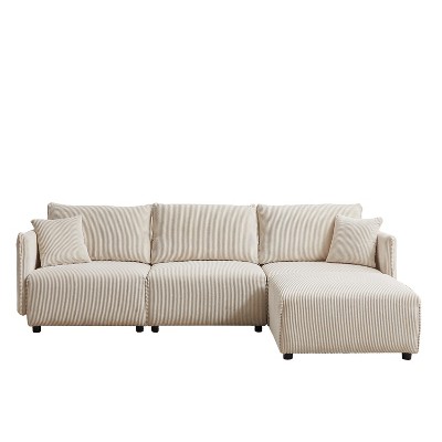 VYNXARIA 106in Multi-Module Combination Style Sofa for Living Room,Bedroom and Other Lounge Spaces, Modern Minimalist Corduroy Combination Sofa,beige