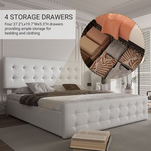 Full Size Upholstered Bed Frame with Storage Drawers and Headboard – Button Tufted Design, Sturdy Wooden Slats, No Box Spring Required, Easy Assembly - 1 of 4
