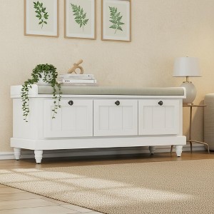Polibi Classic Entryway Shoe Bench with Cushioned Top & Three Drawers - 1 of 4