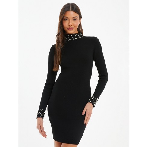 Black sweater dress with pearls sale