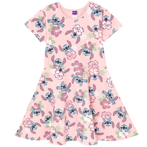 Disney Lilo & Stitch Little Girls French Terry Skater Dress Pink 4 : Target