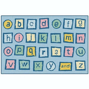 Carpets for Kids Alphabet Blocks Tranquil Colors Value Learning Rug, Rectangle, Light Blue - 1 of 4