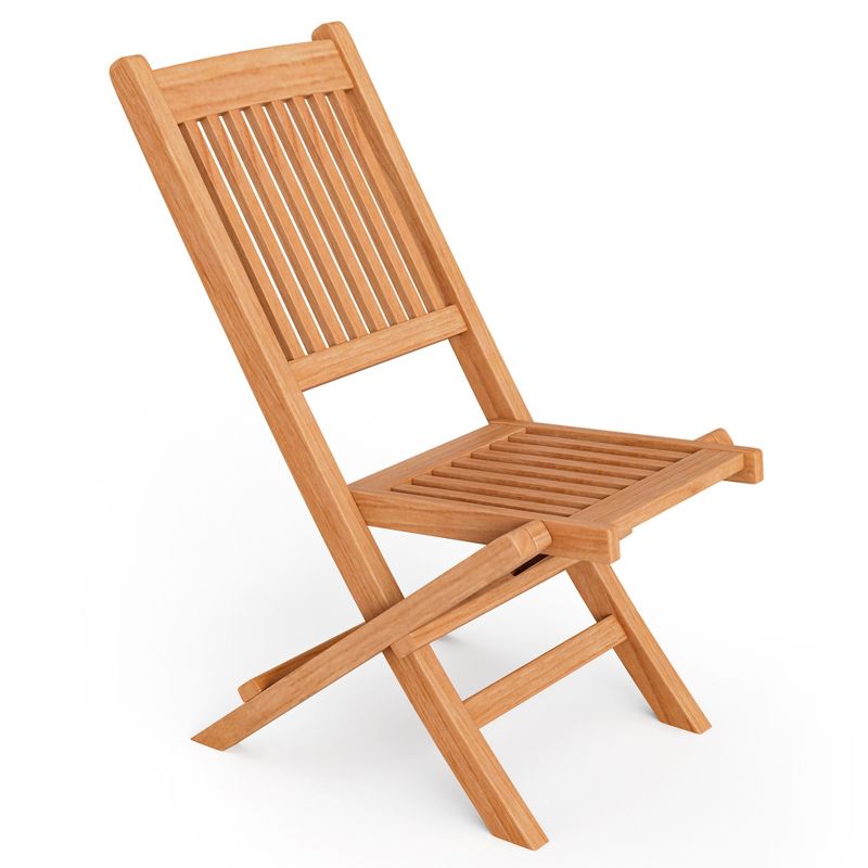 Tangkula Set of 2 Teak Wood Outdoor Chair Folding Portable Patio Chair w/ Slatted Seat & Back, 4 of 8