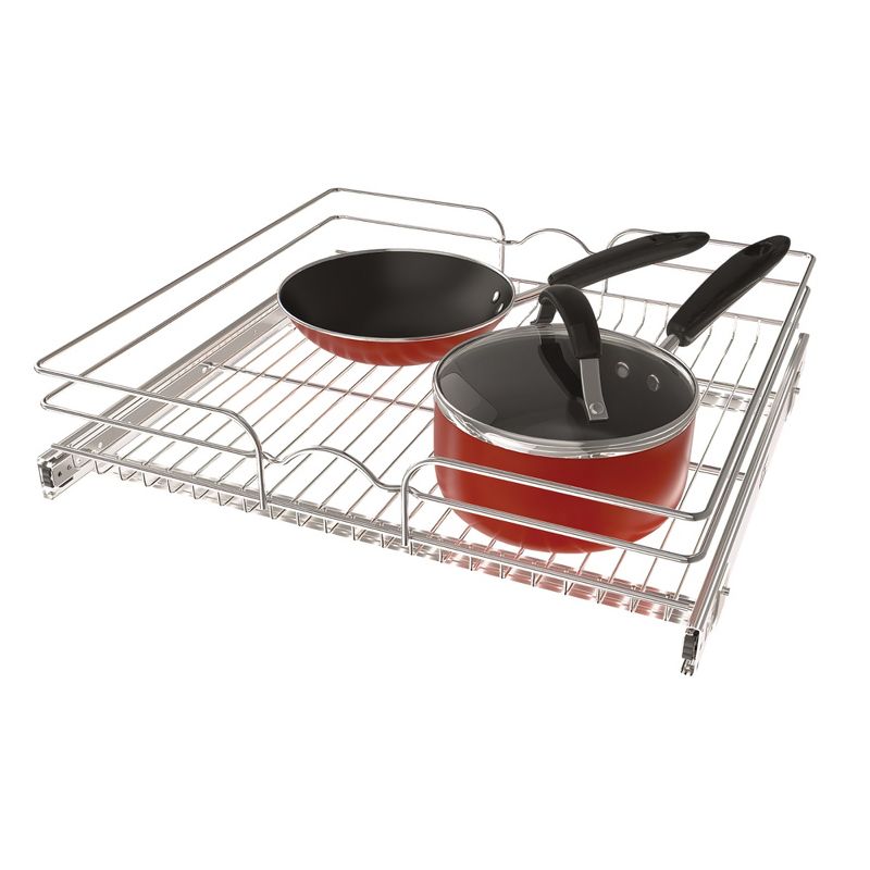Rev-A-Shelf 5WB1-0918 Single Wire Basket Pull Out Shelf Storage Organizer for Kitchen Base Cabinets, Silver, 1 of 7