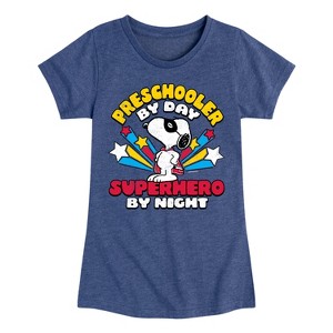 Girls' - Peanuts - Snoopy Preschooler By Day Superhero By Night Fitted Short Sleeve Graphic T-Shirt - 1 of 4