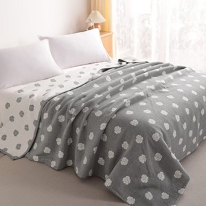 3 Layers Cotton Muslin Bed Blanket, Breathable Thermal Yarn Dyed Blanket - NTBAY - 1 of 4