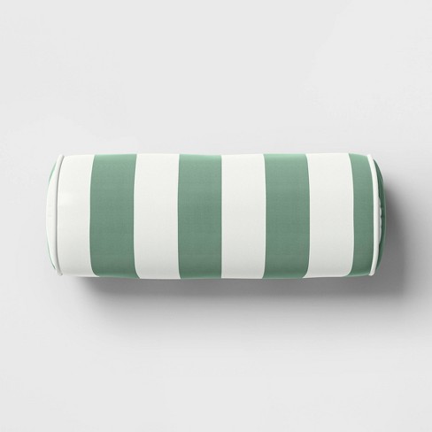 20 x8 Striped Cylinder Outdoor Bolster Pillow With Contrast Piping Green Threshold Designed With Studio Mcgee Target