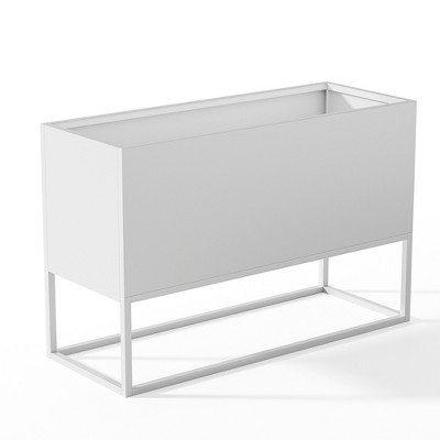 Lirago White Metal Planter Box privacy screen Garden Bed with Trellis and Wheels 15.75"Dx47.24"Lx47.24"H