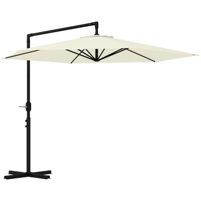 Outsunny 9.5FT Cantilever Patio Umbrella with Crank, Cross Base and Air Vent, Round Hanging Offset Umbrella for Pool, Backyard, Deck, Garden, Beige