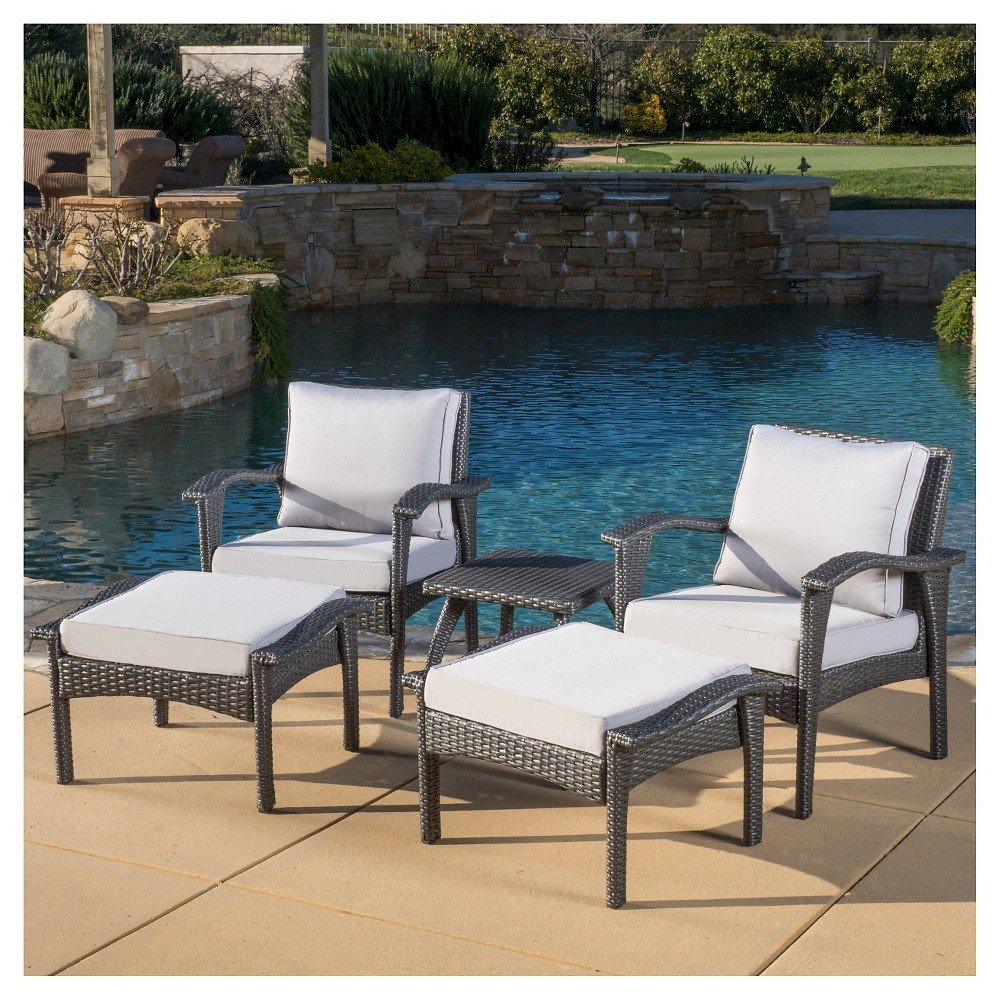 Photos - Garden Furniture Honolulu 5pc Wicker Patio Seating Set with Cushions - Gray - Christopher K