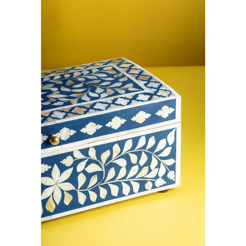 GAURI KOHLI Jodhpur Mother of Pearl Decorative Box, Blue, 16", 4 of 7