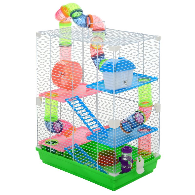 PawHut 5-Tier Hamster Cage Rodent Gerbil Habitat Mouse Mice Rat Habitat Metal Wire with Water Bottle, Food Dishes, Interior Ladder, Tube, 5 of 10