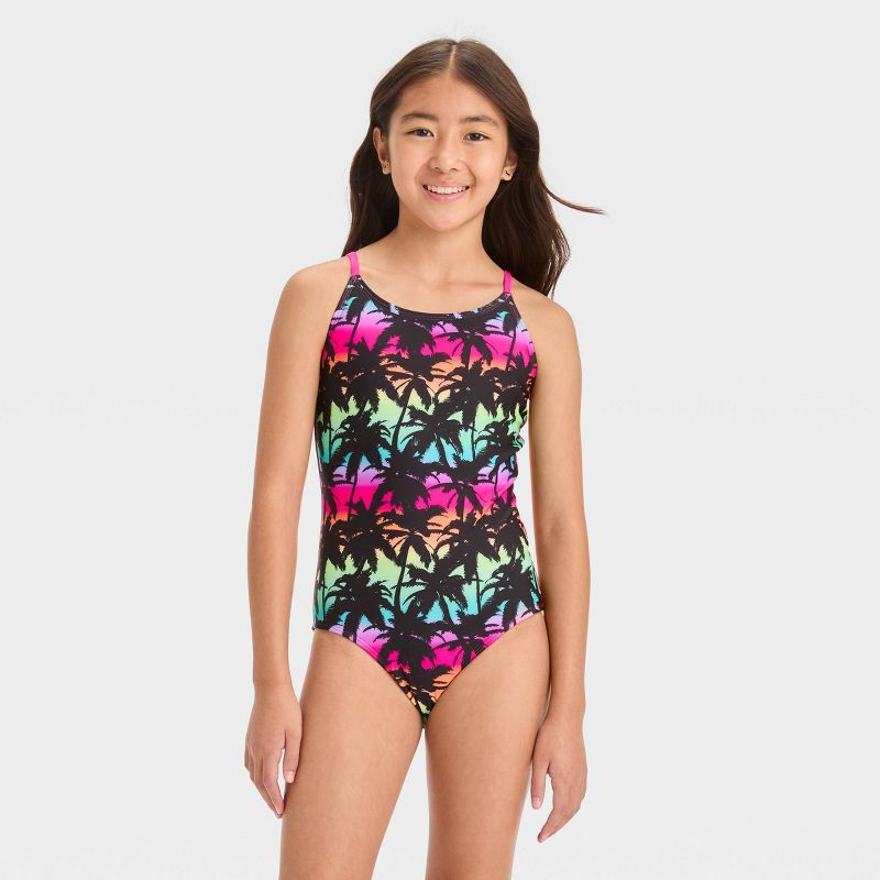 Girls&#39; Tropical Ombre Abstract Printed One Piece Swimsuit Set - art class&#8482;, 3 of 6