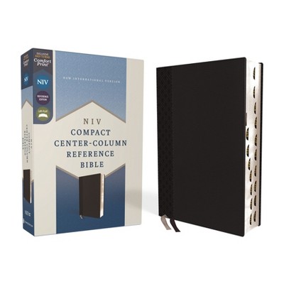 Niv, Compact Center-Column Reference Bible, Leathersoft, Black, Red Letter, Thumb Indexed, Comfort Print - by  Zondervan (Leather Bound)