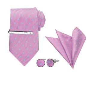 Allegra K Men's Polka Dots Business Wedding Pocket Square Clip Cufflinks Necktie Sets - 1 of 4