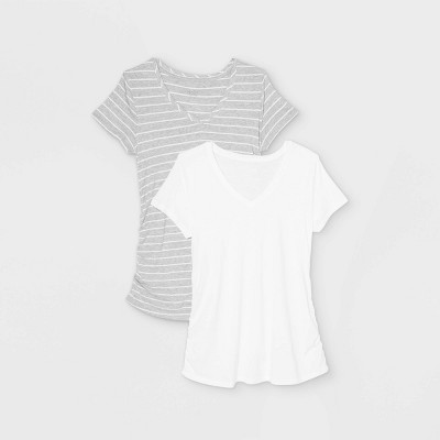 Short Sleeve V-Neck Side Shirred 2pk Bundle Maternity T-Shirt - Isabel Maternity by Ingrid & Isabel™ White/Gray Striped L