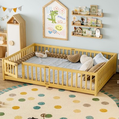 NicBex Twin/Full/Queen Kids Platform Bed Frame with Safety Guardrails & Detachable Door,Modern Floor Bed for Bedroom,Kids Room