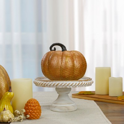 Northlight Seasonal 7.5" Gold and Orange Textured Greek Key Pumpkin Fall Decoration