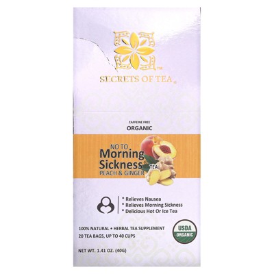 Secrets of Tea Organic No To Morning Sickness Tea, Caffeine Free, Peach & Ginger, 20 Tea Bags, 1.41 oz (40 g)