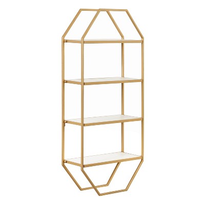 Adella White and Gold Floating Wall Shelf, 41&quot; x 18.3&quot;