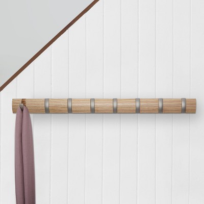 Modern Flip 8-Hook Natural Solid Wood Wall Mounted Coat Rack