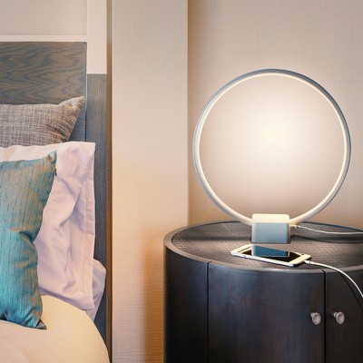 Platinum Silver Modern LED Desk Lamp with USB Port