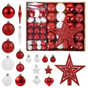 72 Pack Christmas Ornaments Set with Topper & Multi-Size Christmas Ball Ornaments, Hanging Xmas Tree Decorations - 1 of 4