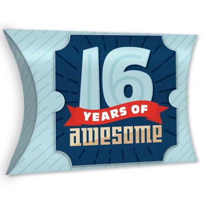 Big Dot of Happiness Boy 16th Birthday - Favor Gift Boxes - Sweet Sixteen Birthday Party Large Pillow Boxes - Set of 12