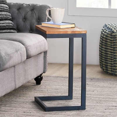 Ramona Antique Firwood and Iron C-Shaped Accent Table, Medium
