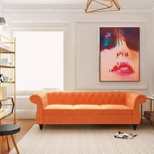 ORRD Chesterfield Sofa Faux Leather, Modern PU Tufted Couch 3 Seater with Rolled Arms and Nailhead for Living Room,Bedroom - 1 of 4