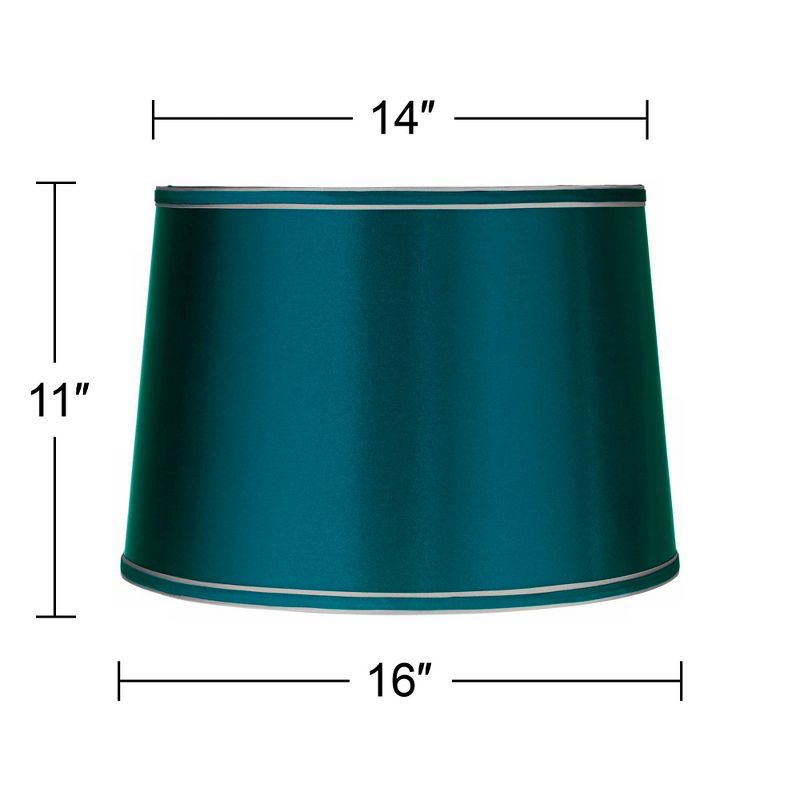 Springcrest Sydnee Satin Teal Blue Medium Drum Lamp Shade 14" Top x 16" Bottom x 11" High (Spider) Replacement with Harp and Finial, 5 of 10