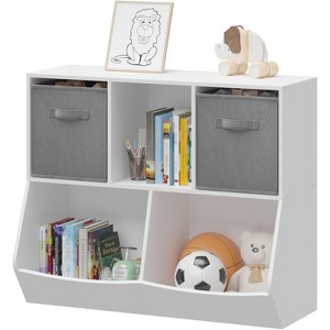 Acekool Kids Bookcase and Toy Storage, Multi-Shelf Cubby Organizer Cabinet with Fabric Drawers for Bedroom or Playroom, Grey, 35.43"x11.81"x29.53" - 1 of 4