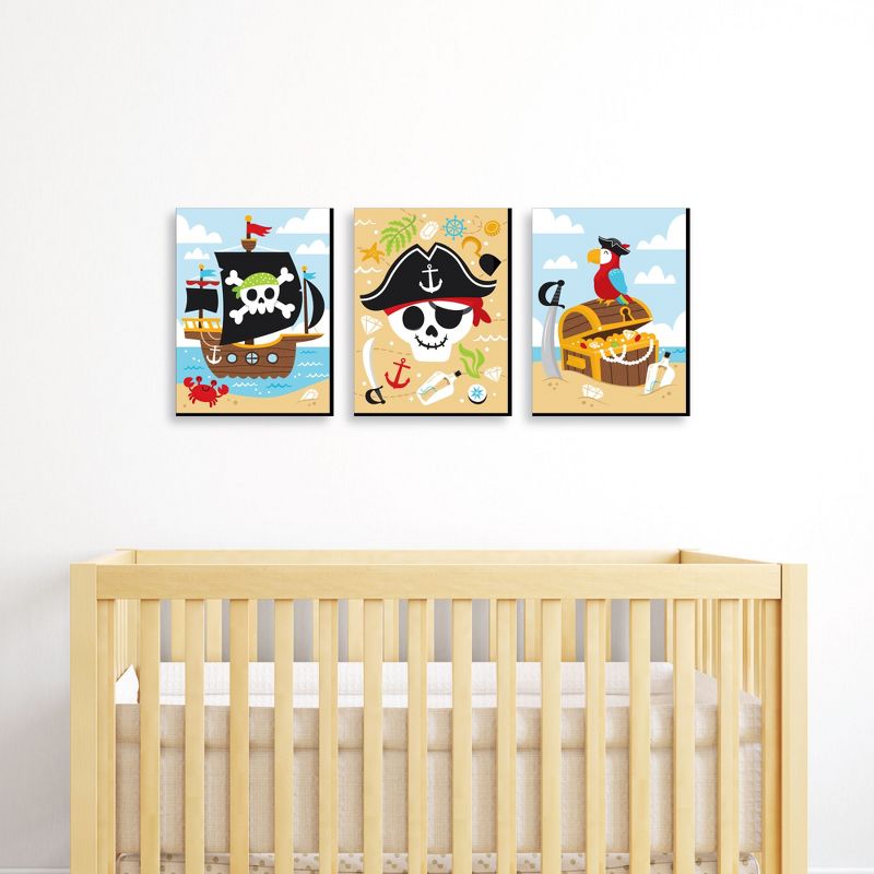Big Dot of Happiness Pirate Ship Adventures - Nautical Skull and Treasure Chest Nursery Wall Art and Kids Room Decor - 7.5 x 10 inches Set of 3 Prints, 2 of 8