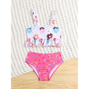 Toddler Girls Two Pieces Swimsuit Swimwear Summer Beach Bathing Suit Pink 2-8Y - 1 of 4