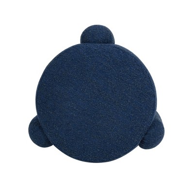 Cerulean Blue Boucle Round Upholstered Ottoman with Eucalyptus Legs