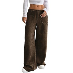 Coolmee Women's Vintage Corduroy High Elastic Waist Wide Leg Pocketed Pants Trouser - 1 of 4