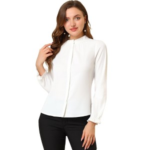 INSPIRE CHIC Women's Button Down Ruffle Collar Long Sleeve Chiffon Shirt - 1 of 4