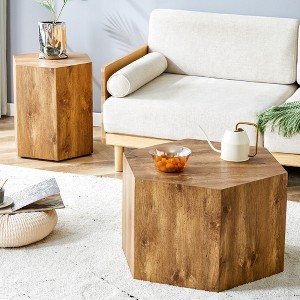 GlasFlength Accent Table Sets Coffee Table with Complex Texture Patterns, Stylish and Durable Design for Living Room, Patio, Brown, 27"*27"*16.5" - 1 of 4