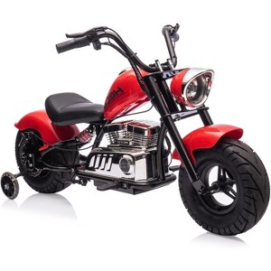 36V Kids Electric Dirt Bike, 350W Brushless Motor, Up to 16.5 mph, Training Wheels, Leather Seat, LED Lights, Music, Ride On Motorcycle - 1 of 4