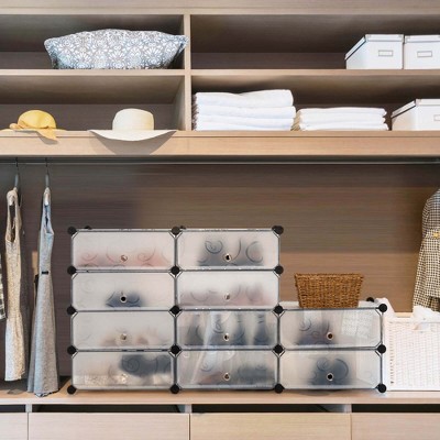 White Stackable 12-Cube Plastic Shoe Cabinet