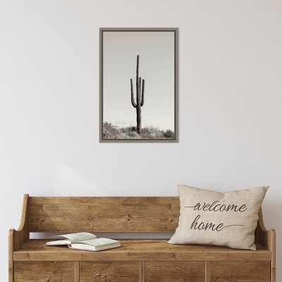 Gray Framed Vertical Canvas Print of Saguaro Cactus