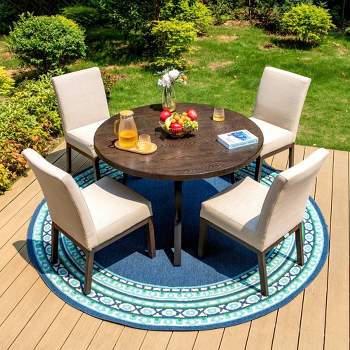 5pc Outdoor Dining Set with Round Painted Table with Umbrella Hole - Captiva Designs